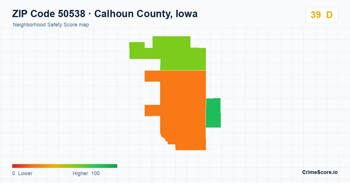 ZIP Code 50538 in Calhoun County, Iowa neighborhood Safety Score map