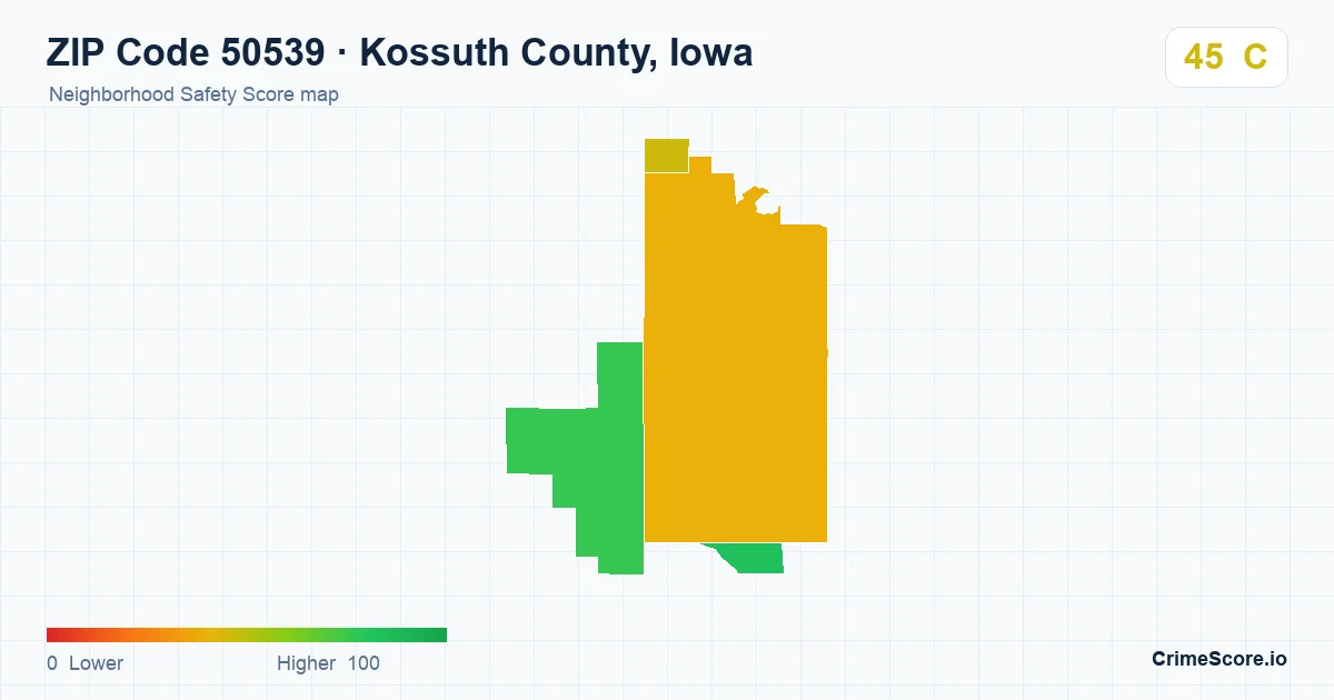 ZIP Code 50539 in Kossuth County, Iowa neighborhood Safety Score map