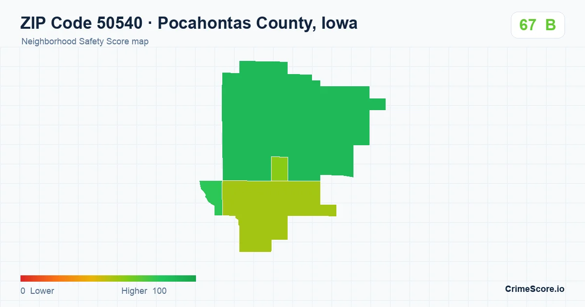 ZIP Code 50540 in Pocahontas County, Iowa neighborhood Safety Score map