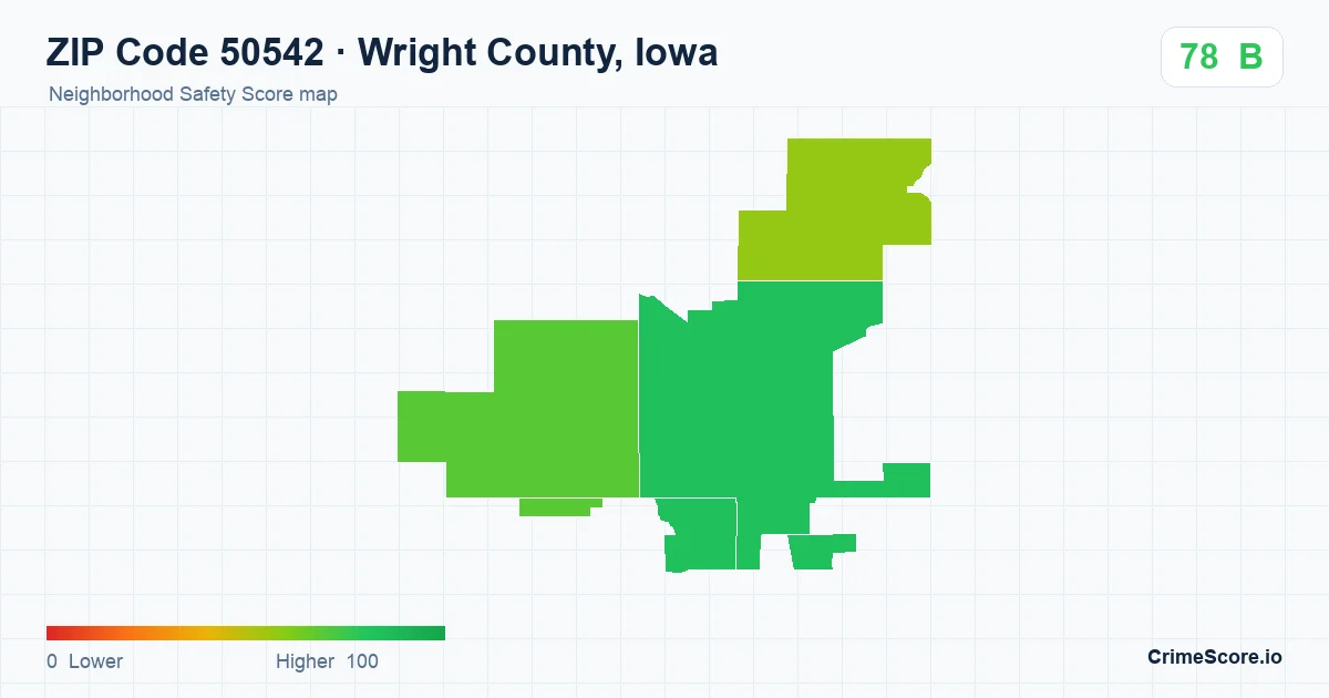 ZIP Code 50542 in Wright County, Iowa neighborhood Safety Score map