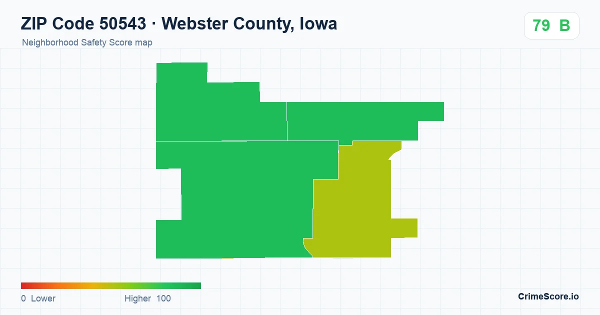 ZIP Code 50543 in Webster County, Iowa neighborhood Safety Score map