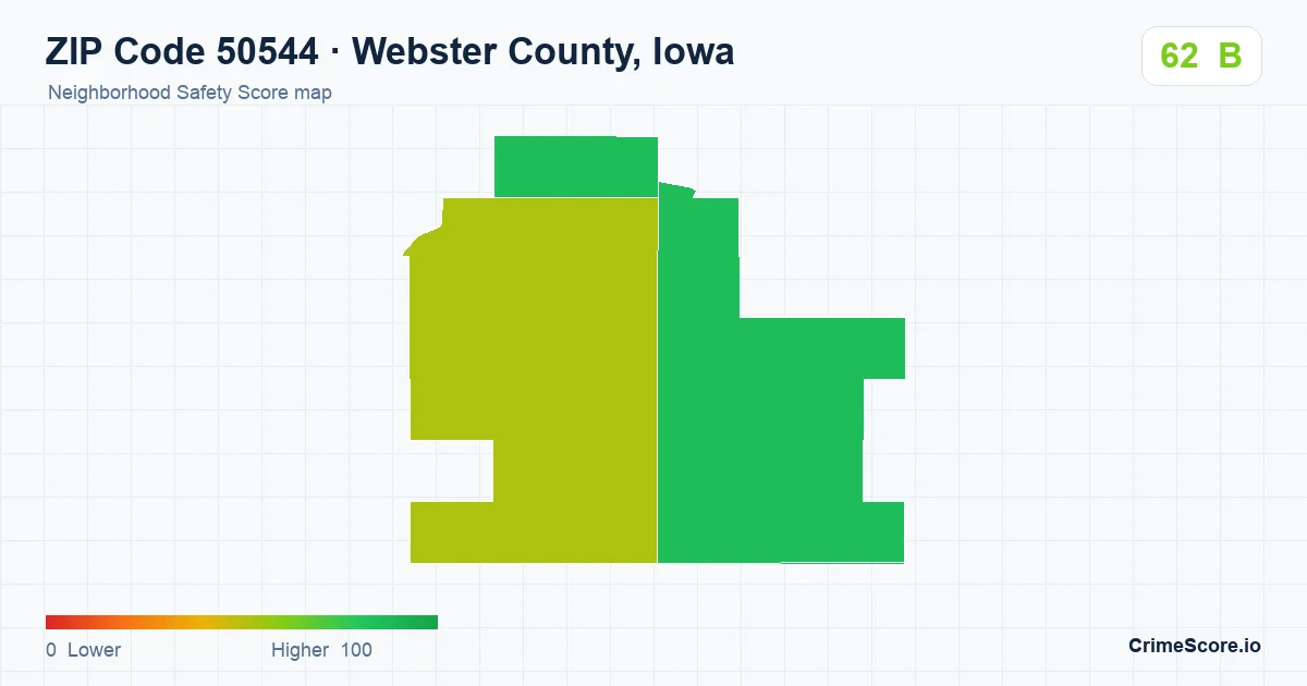 ZIP Code 50544 in Webster County, Iowa neighborhood Safety Score map