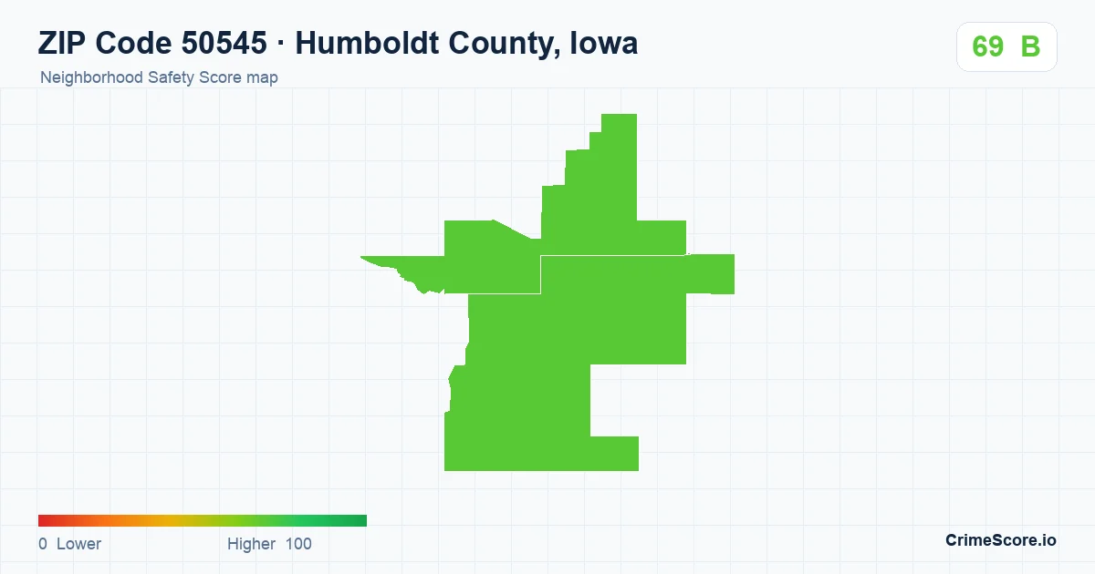 ZIP Code 50545 in Humboldt County, Iowa neighborhood Safety Score map