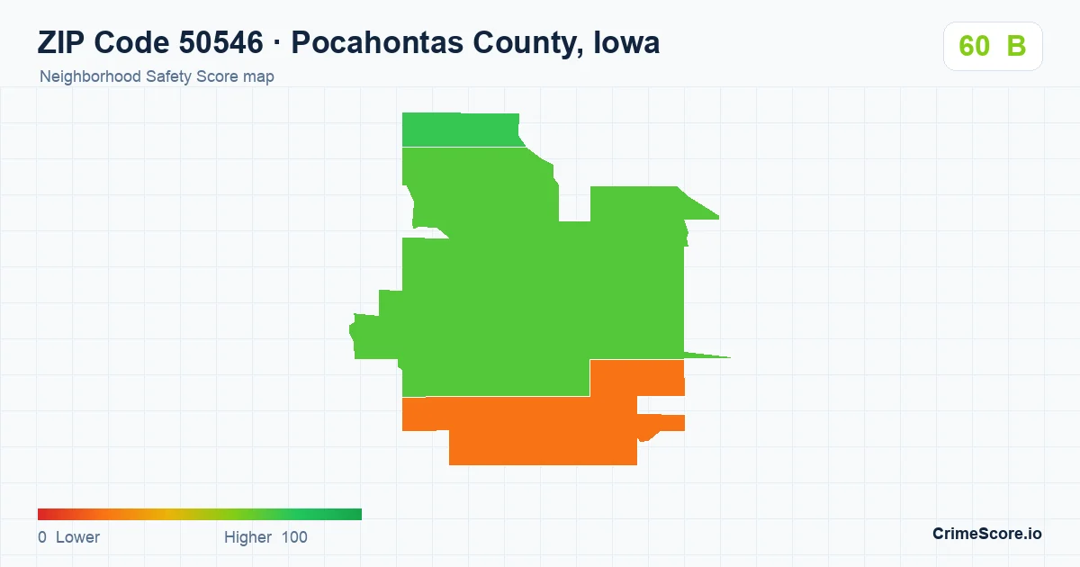 ZIP Code 50546 in Pocahontas County, Iowa neighborhood Safety Score map