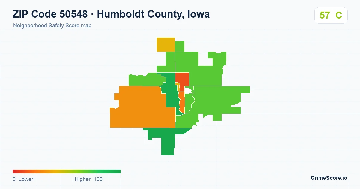 ZIP Code 50548 in Humboldt County, Iowa neighborhood Safety Score map