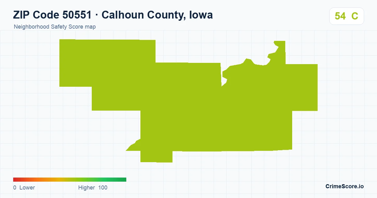 ZIP Code 50551 in Calhoun County, Iowa neighborhood Safety Score map