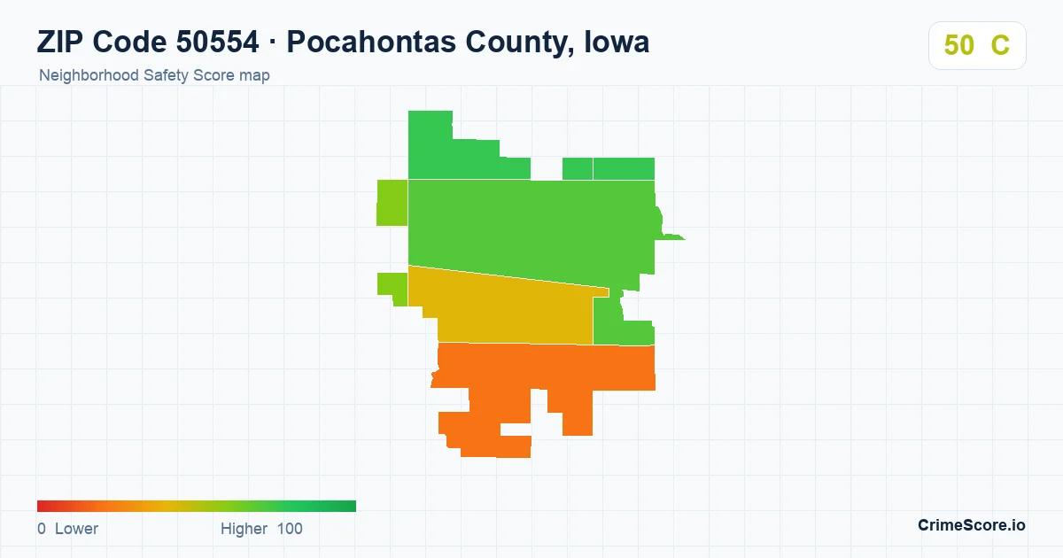 ZIP Code 50554 in Pocahontas County, Iowa neighborhood Safety Score map