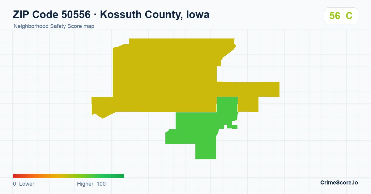 ZIP Code 50556 in Kossuth County, Iowa neighborhood Safety Score map