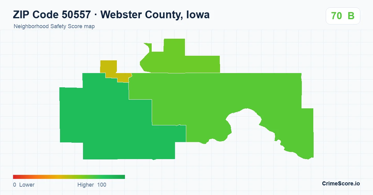 ZIP Code 50557 in Webster County, Iowa neighborhood Safety Score map