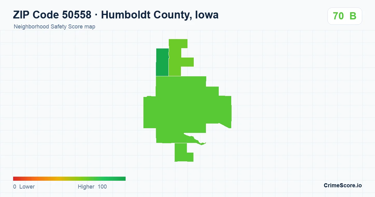 ZIP Code 50558 in Humboldt County, Iowa neighborhood Safety Score map