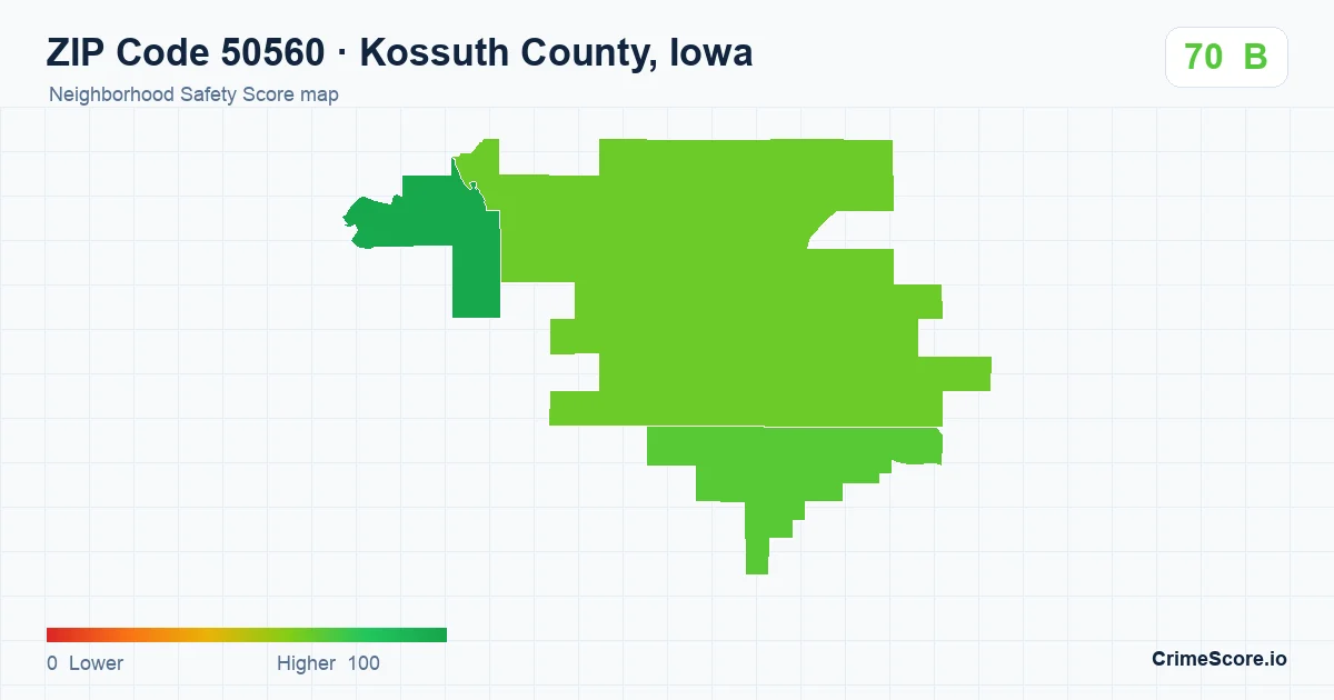ZIP Code 50560 in Kossuth County, Iowa neighborhood Safety Score map