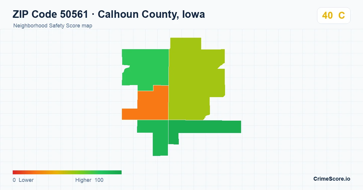 ZIP Code 50561 in Calhoun County, Iowa neighborhood Safety Score map