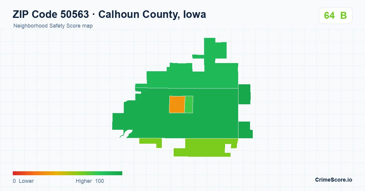 ZIP Code 50563 in Calhoun County, Iowa neighborhood Safety Score map