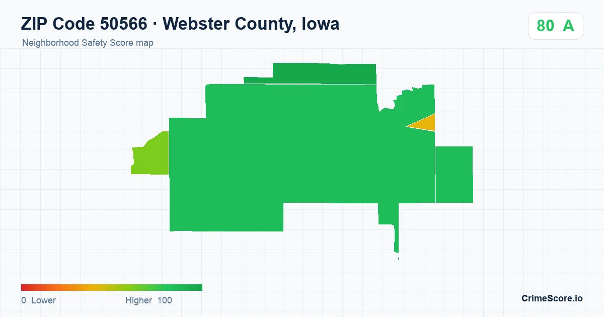 ZIP Code 50566 in Webster County, Iowa neighborhood Safety Score map