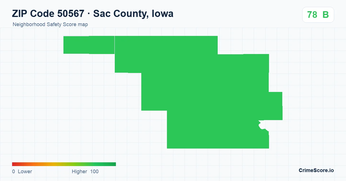ZIP Code 50567 in Sac County, Iowa neighborhood Safety Score map