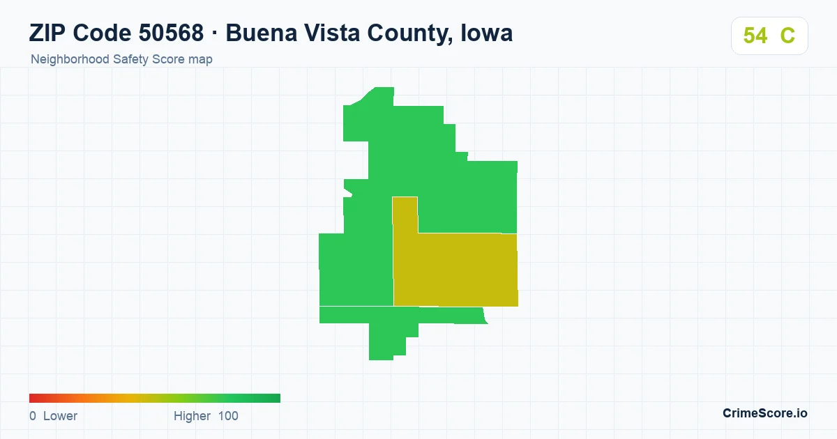 ZIP Code 50568 in Buena Vista County, Iowa neighborhood Safety Score map