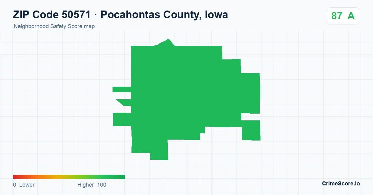 ZIP Code 50571 in Pocahontas County, Iowa neighborhood Safety Score map