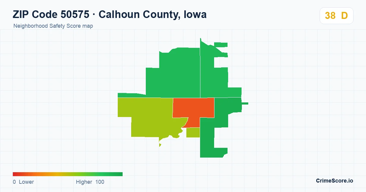 ZIP Code 50575 in Calhoun County, Iowa neighborhood Safety Score map