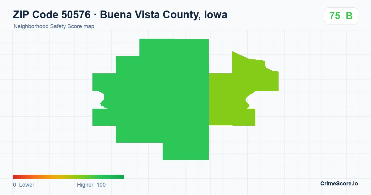 ZIP Code 50576 in Buena Vista County, Iowa neighborhood Safety Score map