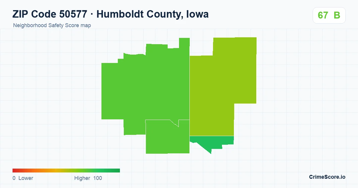 ZIP Code 50577 in Humboldt County, Iowa neighborhood Safety Score map