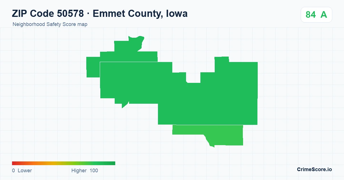 ZIP Code 50578 in Emmet County, Iowa neighborhood Safety Score map