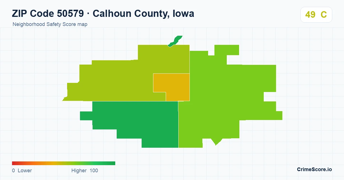 ZIP Code 50579 in Calhoun County, Iowa neighborhood Safety Score map