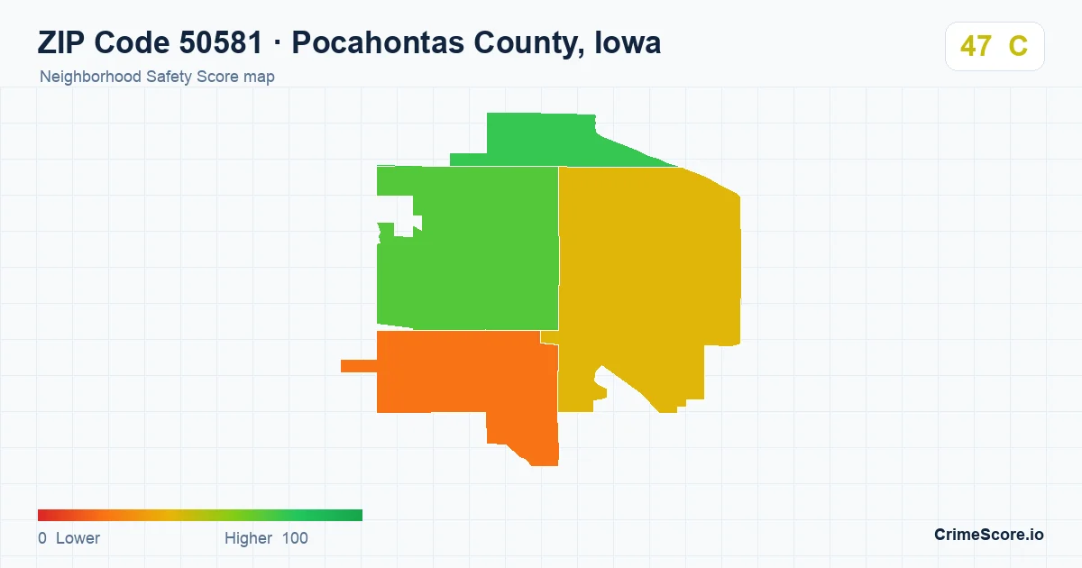 ZIP Code 50581 in Pocahontas County, Iowa neighborhood Safety Score map