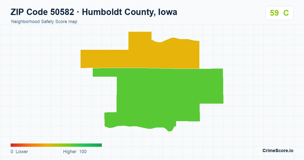 ZIP Code 50582 in Humboldt County, Iowa neighborhood Safety Score map