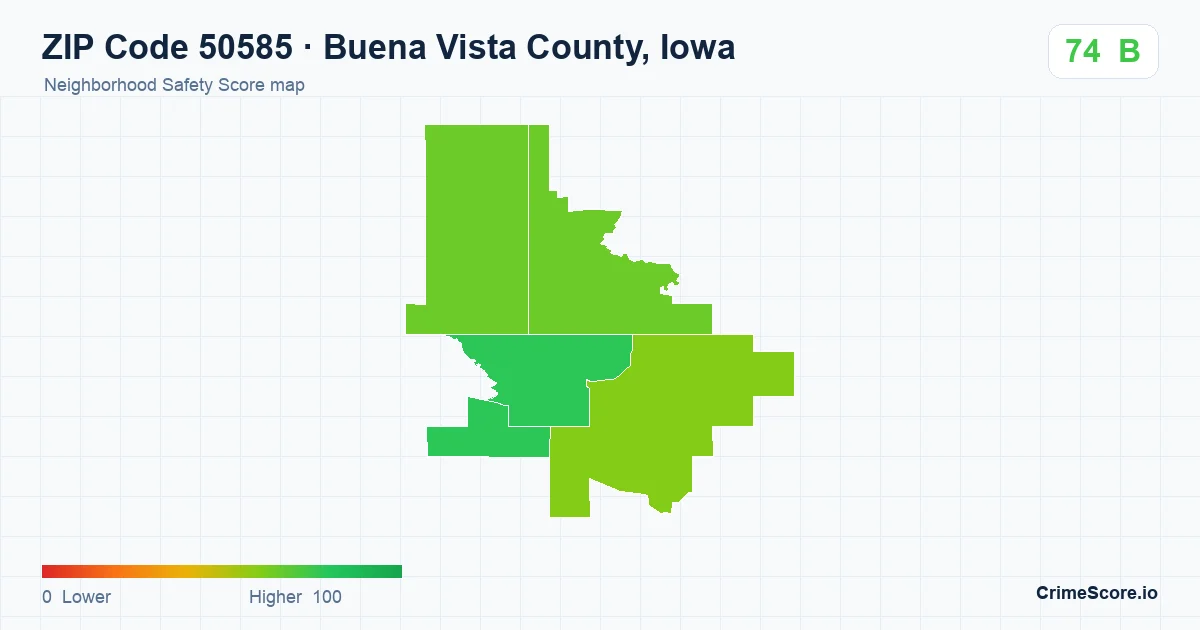 ZIP Code 50585 in Buena Vista County, Iowa neighborhood Safety Score map