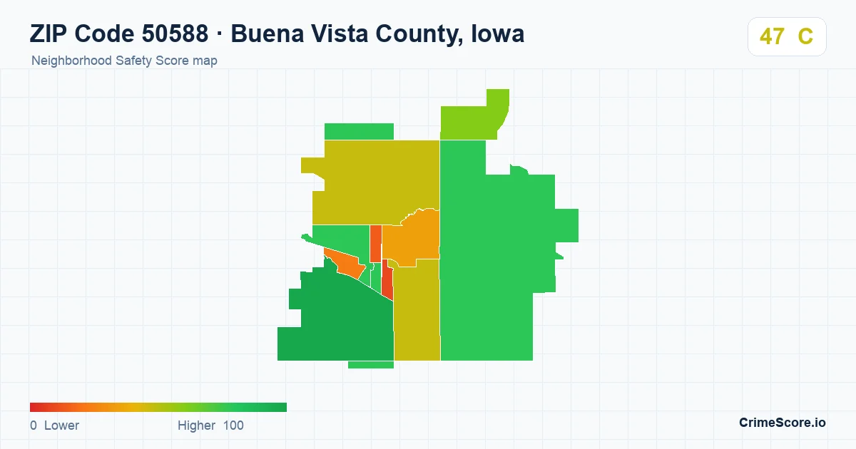 ZIP Code 50588 in Buena Vista County, Iowa neighborhood Safety Score map
