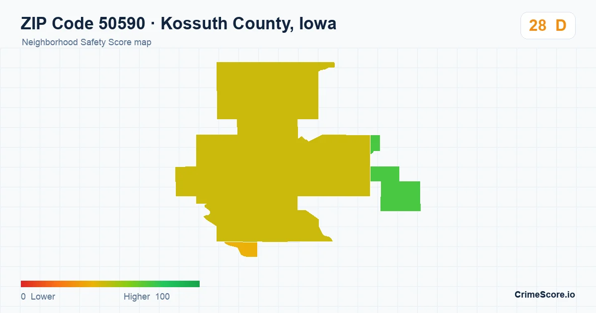 ZIP Code 50590 in Kossuth County, Iowa neighborhood Safety Score map
