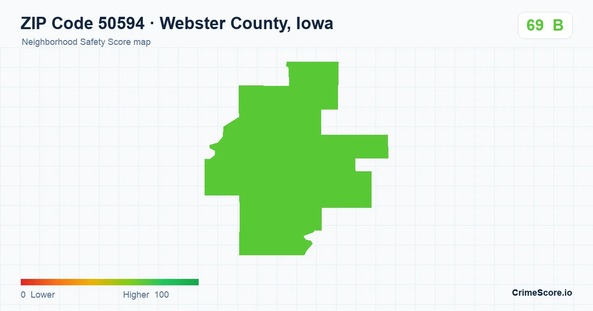 ZIP Code 50594 in Webster County, Iowa neighborhood Safety Score map