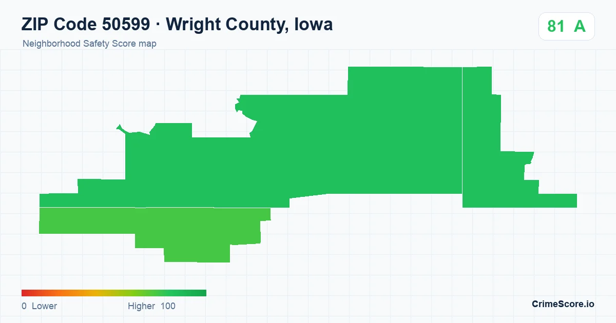 ZIP Code 50599 in Wright County, Iowa neighborhood Safety Score map