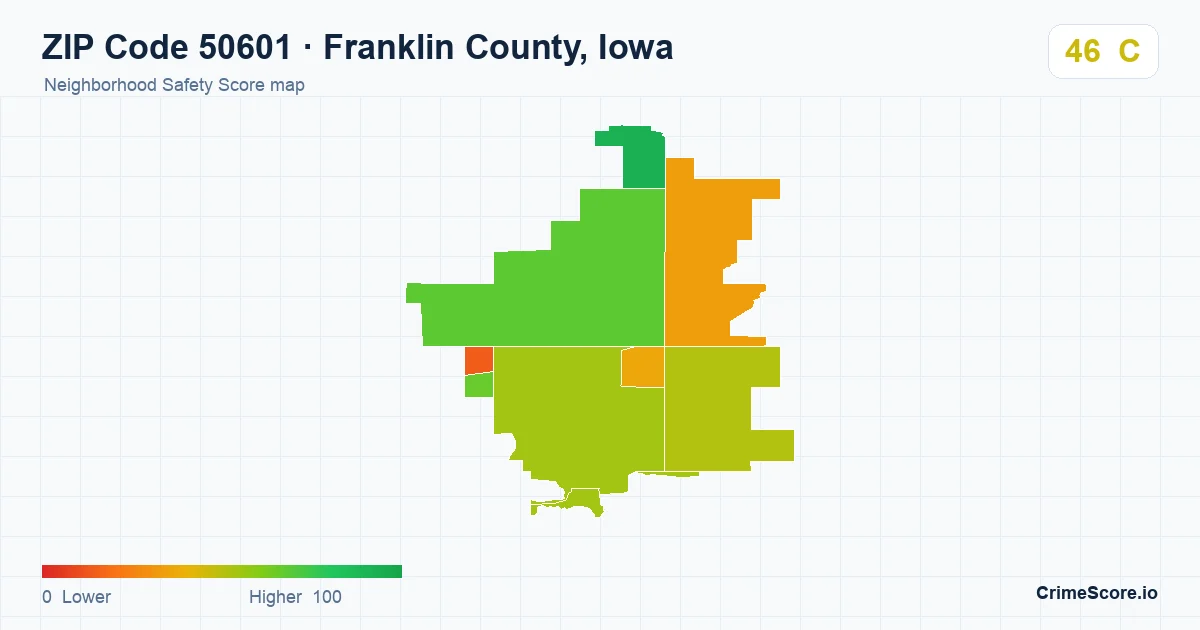 ZIP Code 50601 in Franklin County, Iowa neighborhood Safety Score map