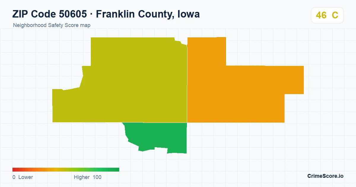 ZIP Code 50605 in Franklin County, Iowa neighborhood Safety Score map