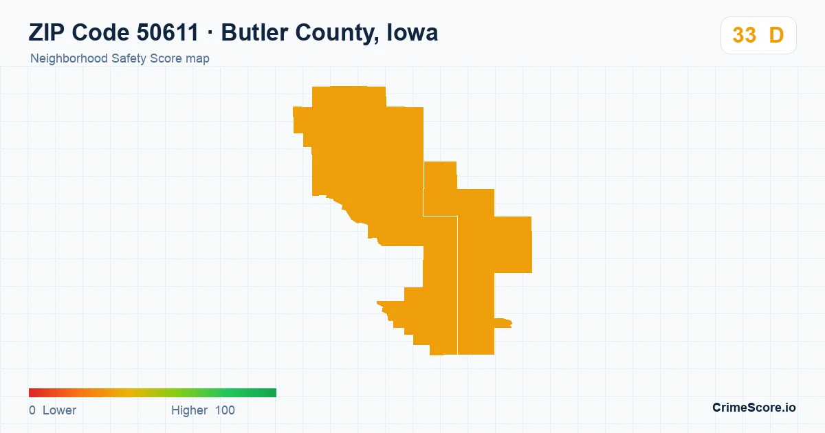 ZIP Code 50611 in Butler County, Iowa neighborhood Safety Score map