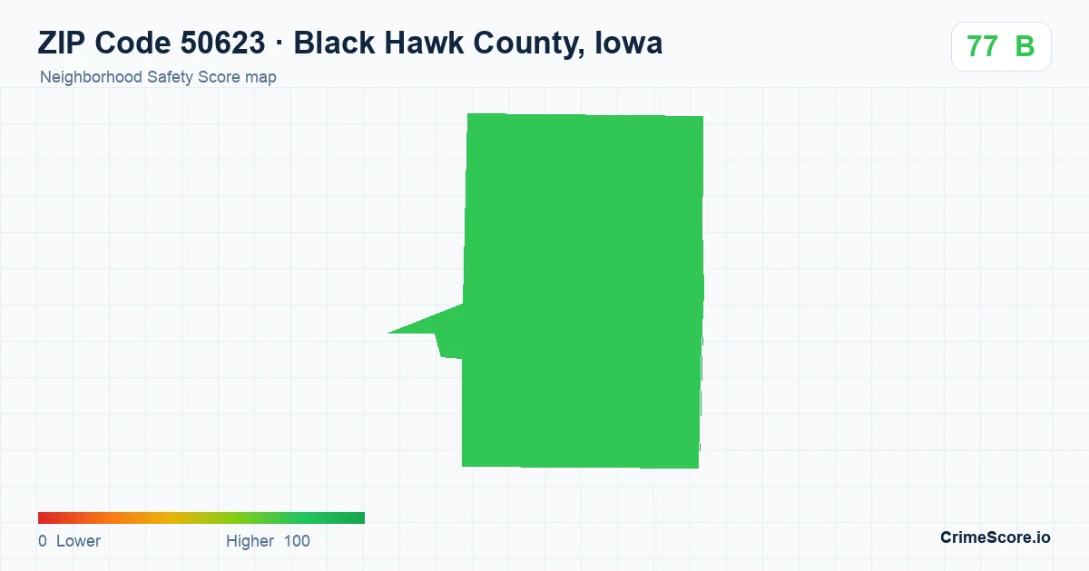 ZIP Code 50623 in Black Hawk County, Iowa neighborhood Safety Score map