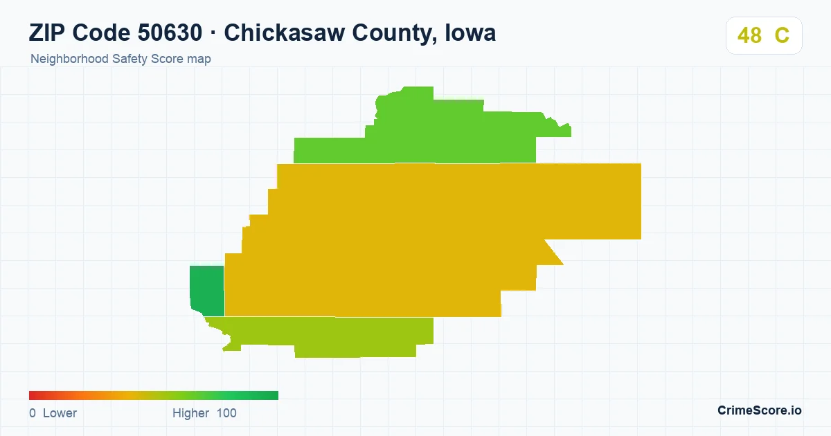 ZIP Code 50630 in Chickasaw County, Iowa neighborhood Safety Score map
