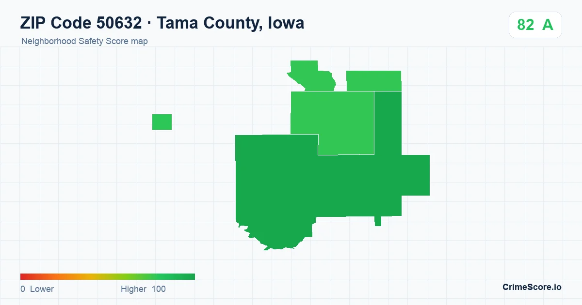 ZIP Code 50632 in Tama County, Iowa neighborhood Safety Score map