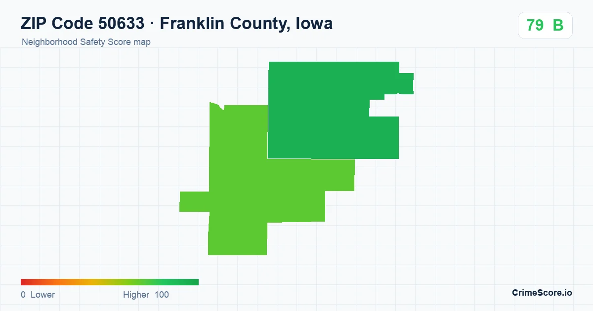 ZIP Code 50633 in Franklin County, Iowa neighborhood Safety Score map
