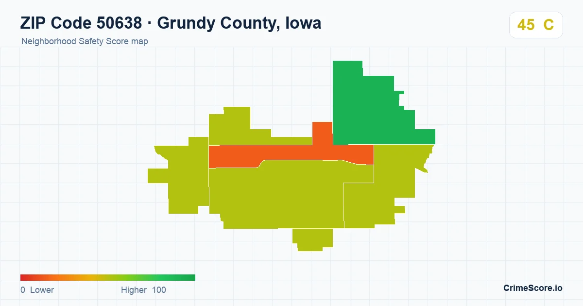 ZIP Code 50638 in Grundy County, Iowa neighborhood Safety Score map