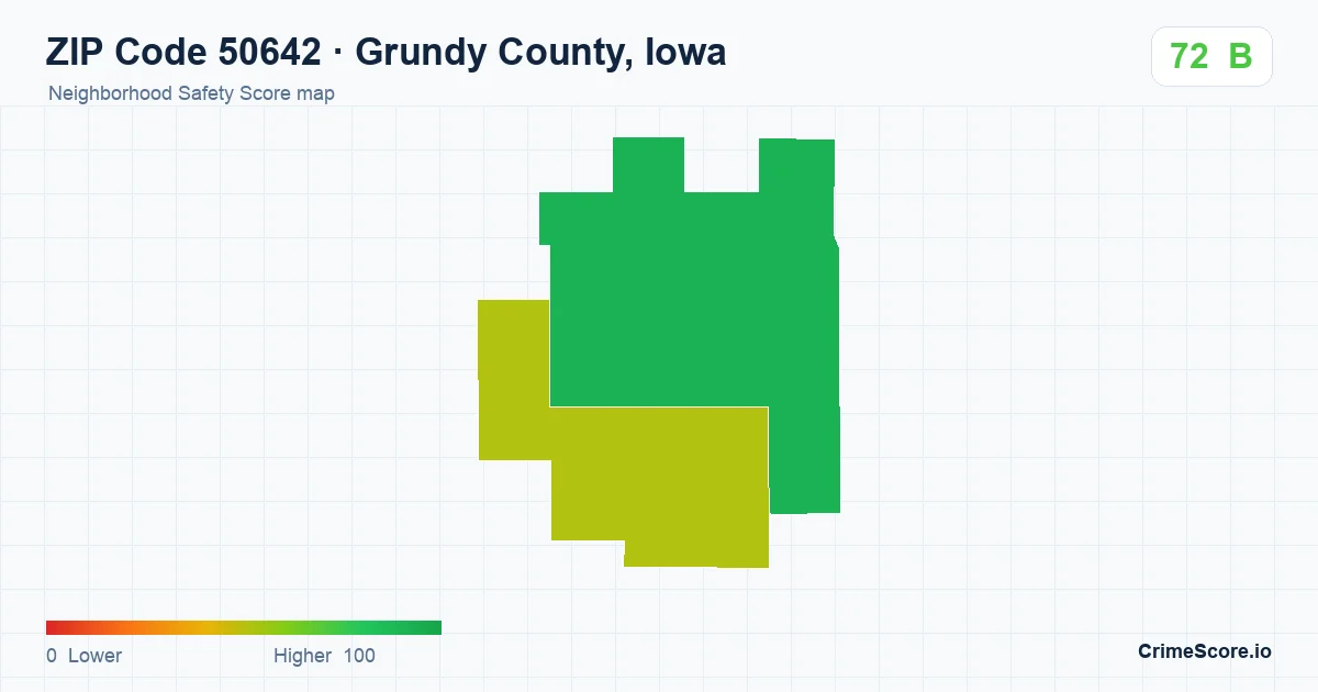 ZIP Code 50642 in Grundy County, Iowa neighborhood Safety Score map