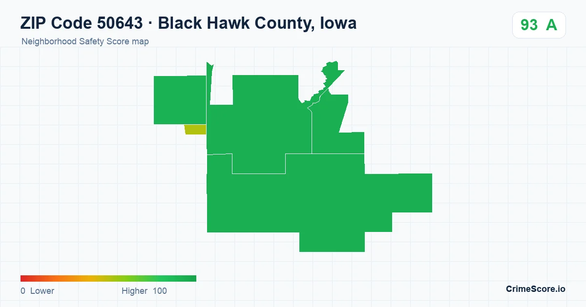 ZIP Code 50643 in Black Hawk County, Iowa neighborhood Safety Score map