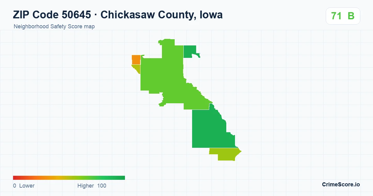 ZIP Code 50645 in Chickasaw County, Iowa neighborhood Safety Score map