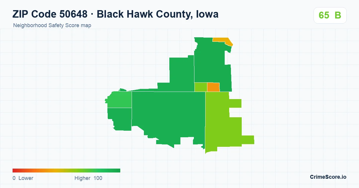 ZIP Code 50648 in Black Hawk County, Iowa neighborhood Safety Score map