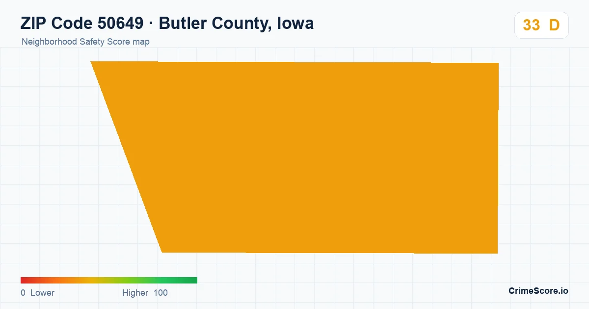 ZIP Code 50649 in Butler County, Iowa neighborhood Safety Score map