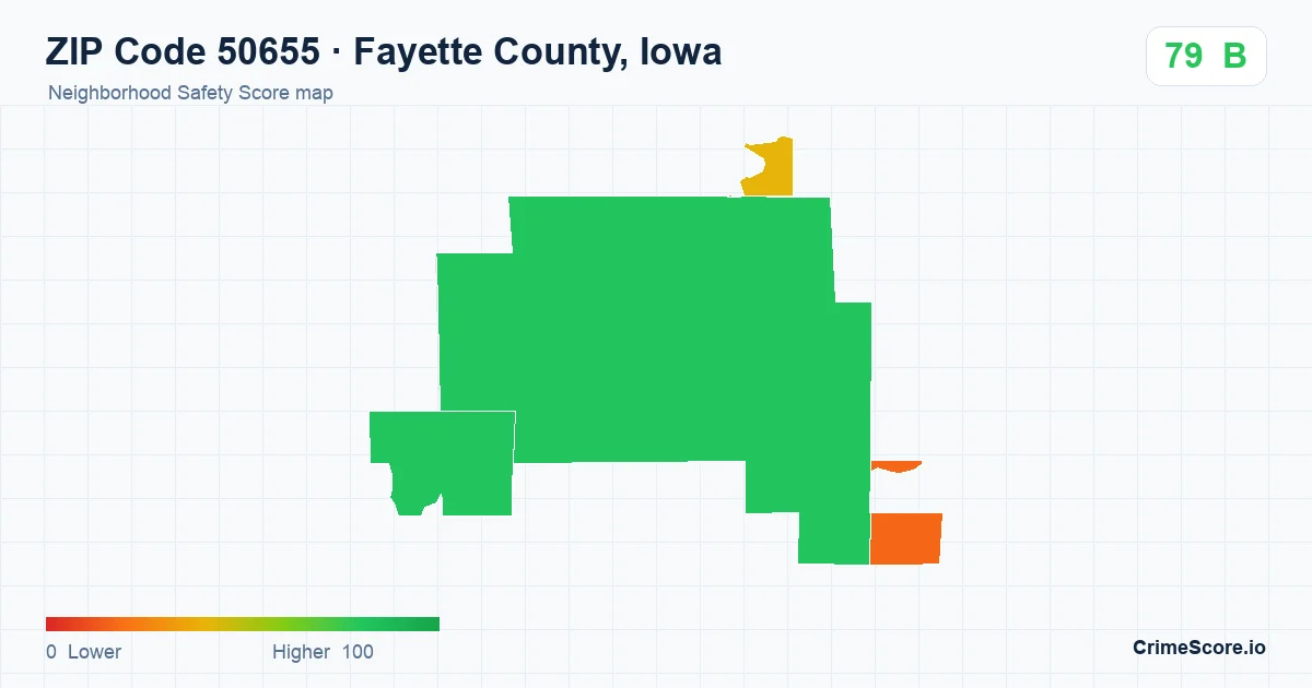 ZIP Code 50655 in Fayette County, Iowa neighborhood Safety Score map