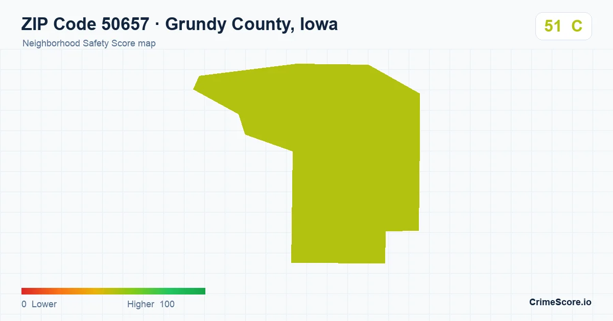 ZIP Code 50657 in Grundy County, Iowa neighborhood Safety Score map