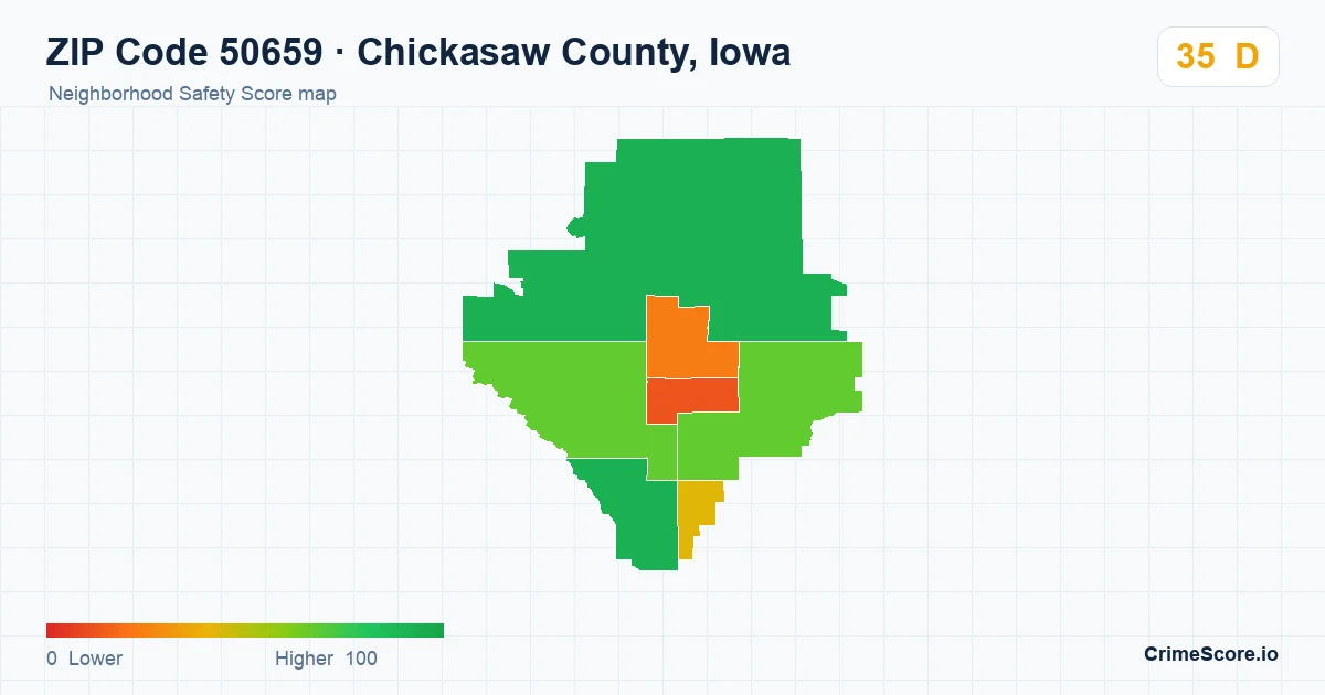 ZIP Code 50659 in Chickasaw County, Iowa neighborhood Safety Score map