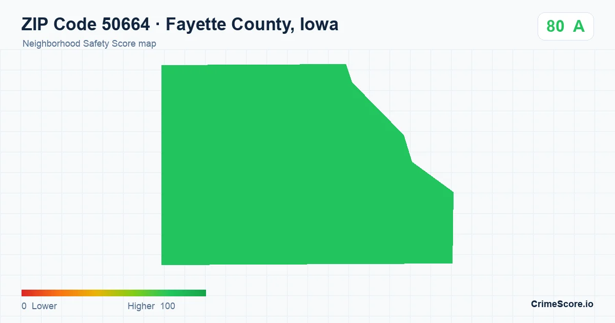 ZIP Code 50664 in Fayette County, Iowa neighborhood Safety Score map